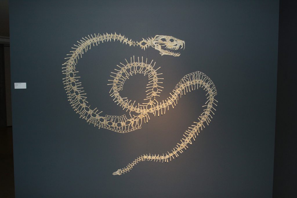 Moderne Textilkunst: Gehäkeltes Schlangenskelett der Schweizerin Sandrine Pelletier