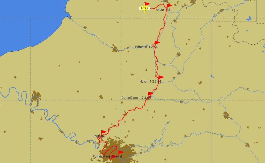 Fahrtstrecke Arras – Paris
