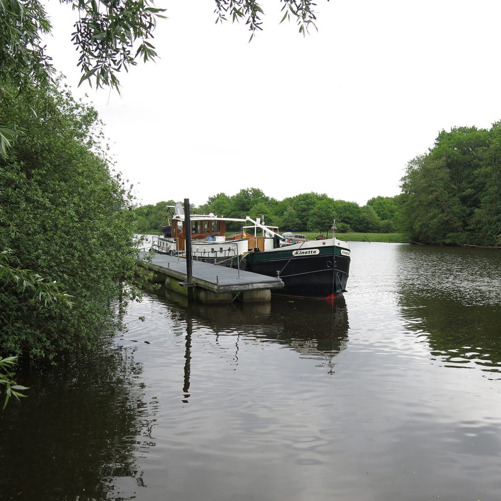 Die Steganlage des Ems Yacht Clubs Lingen im Altarm von Herbrum